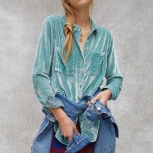 Anthropologie Pilcro Mara Relaxed Velvet Shirt